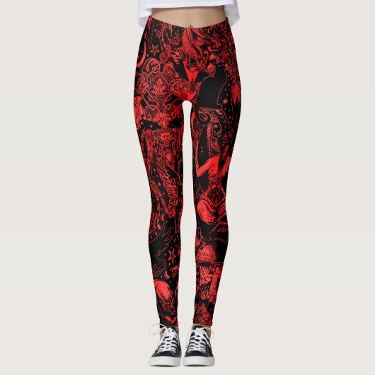 Victoriaans gothische baphomet met groot patroonro leggings (Voorkant)