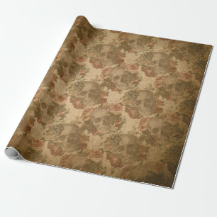 Victoriaans Gothische schedel Oude Rozen Shabby Cadeaupapier