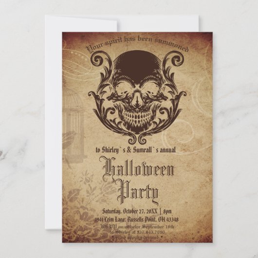  Victoriaans Gothische Skulls Halloween Party Kaart (Voorkant)