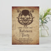  Victoriaans Gothische Skulls Halloween Party Kaart (Staand voorkant)