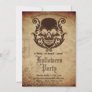 Victoriaans Gothische Skulls Halloween Party Kaart