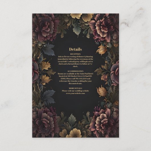 Victoriaans Gotisch Bloemen Lijst Bruiloft Informatiekaartje (Voorkant)