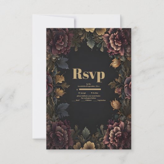 Victoriaans Gotisch Bloemen Lijst Bruiloft RSVP Kaartje (Voorkant)