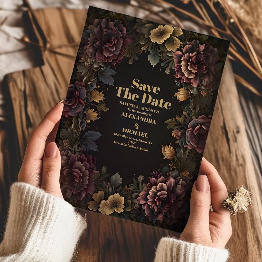 Victoriaans Gotisch Bloemen Lijst Bruiloft Save The Date