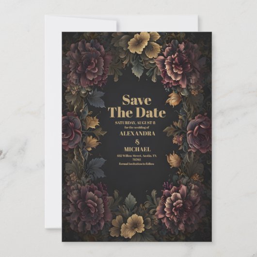 Victoriaans Gotisch Bloemen Lijst Bruiloft Save The Date (Voorkant)