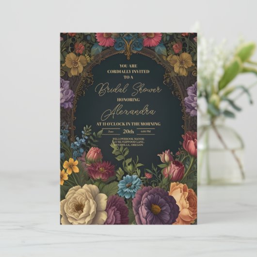 Victoriaans Gotisch  Bloemenbruids Kaart (Staand voorkant)