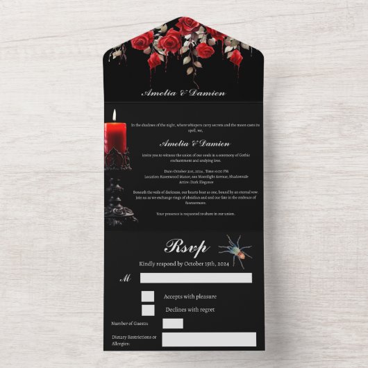  Victoriaans Gotisch Bruiloft All In One Uitnodiging (Binnen)