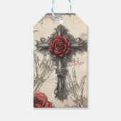 Victoriaans gotisch gestileerd Roos en kruis Cadeaulabel (Voorkant)