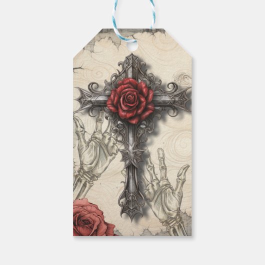 Victoriaans gotisch gestileerd Roos en kruis Cadeaulabel (Achterkant)