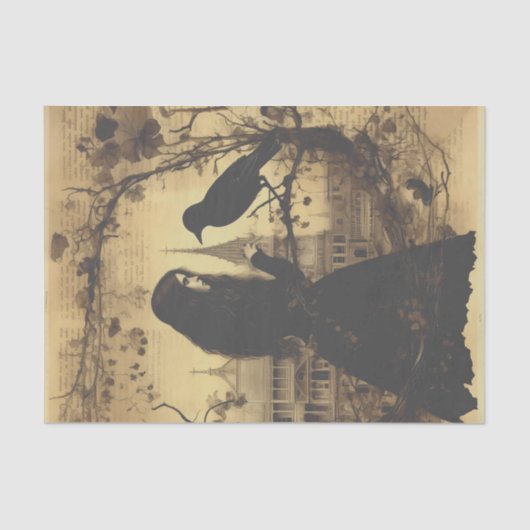 Victoriaans Gotisch Meisje Raven Decoupage Tissuepapier (Voorkant)