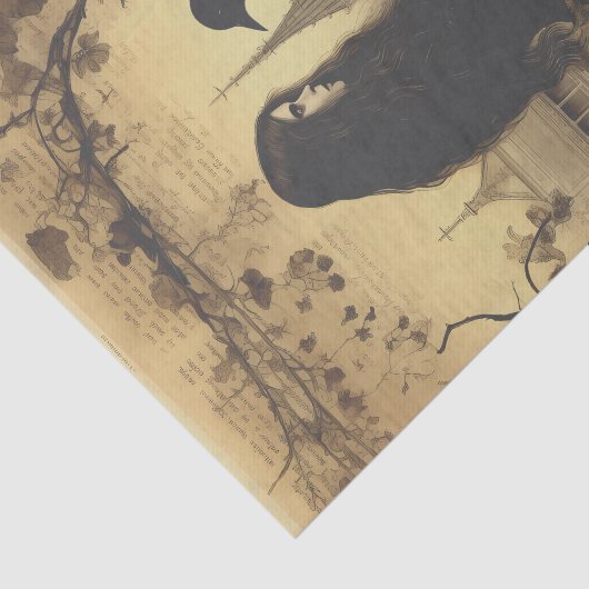Victoriaans Gotisch Meisje Raven Decoupage Tissuepapier (Detail)