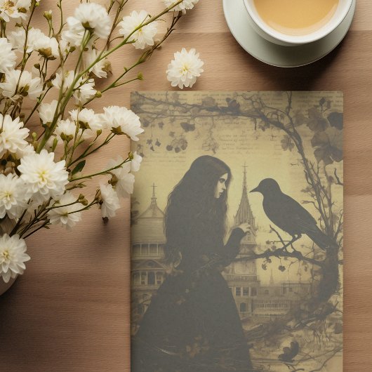 Victoriaans Gotisch Meisje Raven Decoupage Tissuepapier