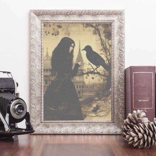 Victoriaans Gotisch Meisje Raven Decoupage Tissuepapier