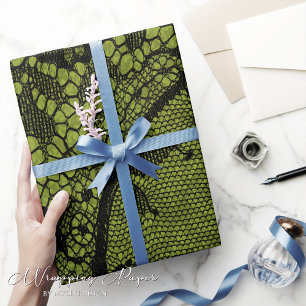 Victoriaans Gotisch Zwart Kant Groen Shabby Cadeaupapier