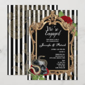 Victoriaans Gotische Black Stripe Engagement Party Kaart (Voorkant / Achterkant)