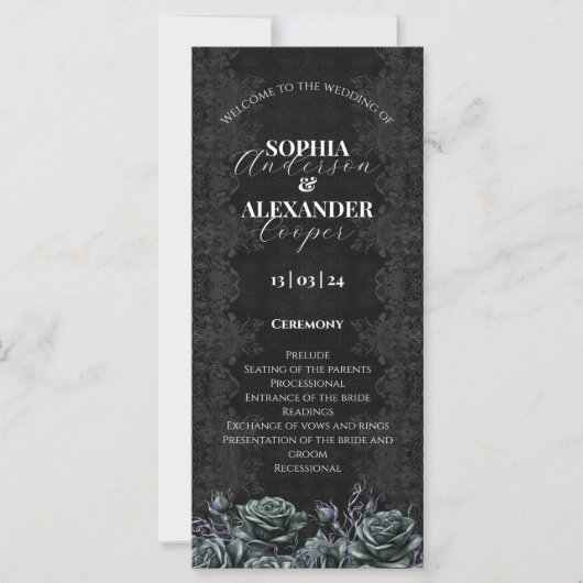 Victoriaans Gotische Bloemen Rozen Trouwprogramma (Voorkant)