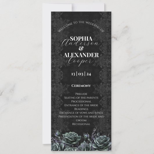 Victoriaans Gotische Bloemen Rozen Trouwprogramma Kaart (Voorkant)