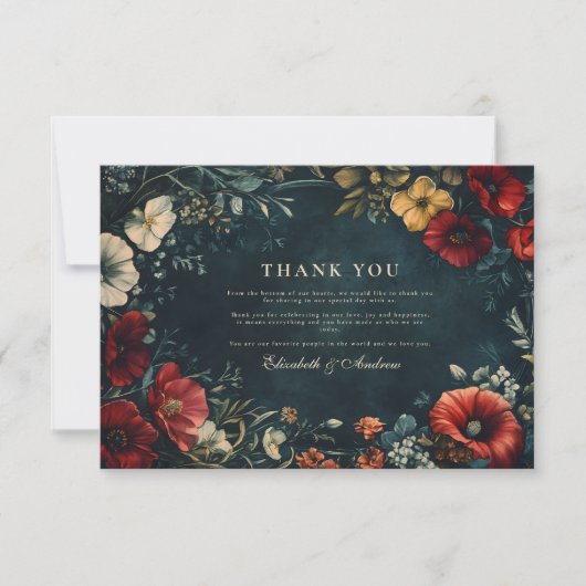 Victoriaans gotische bloemenbruiloft bedankkaart (Voorkant)