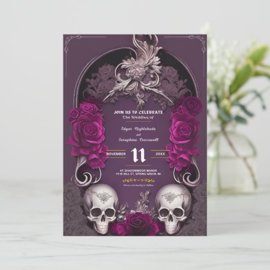 Victoriaans Gotische bruiloft uitnodigingen Hallow (Staand voorkant)