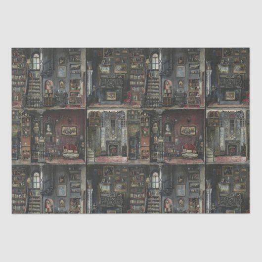 Victoriaans Gotische Dollshouse Dark Academia Tissuepapier (Voorkant)