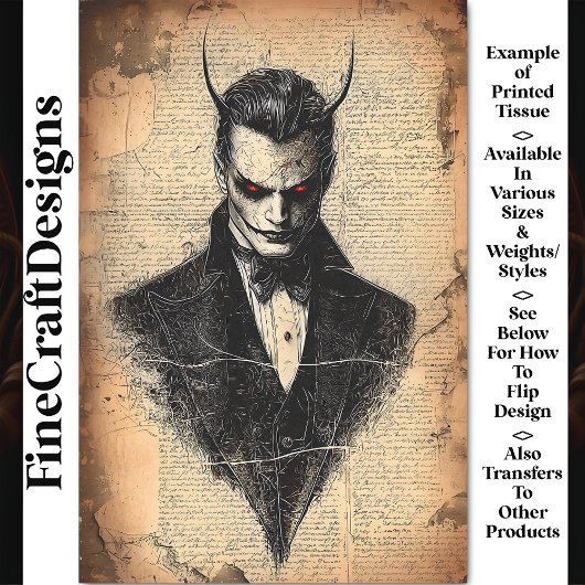 Victoriaans Gotische Duivel met Rode Ogen BB5 Deco Tissuepapier