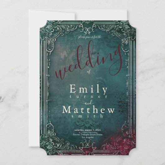 Victoriaans Gotische Elegantie Bruiloft Kaart (Voorkant)