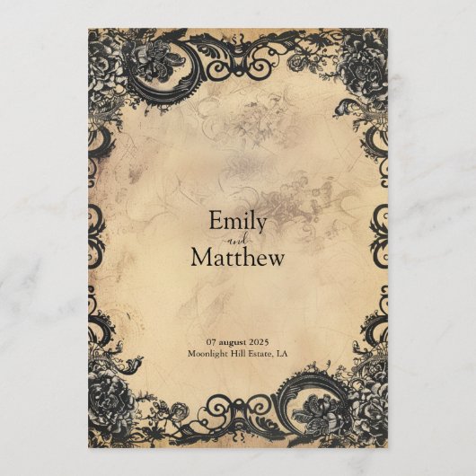 Victoriaans Gotische Elegantie Bruiloft Menu (Achterkant)