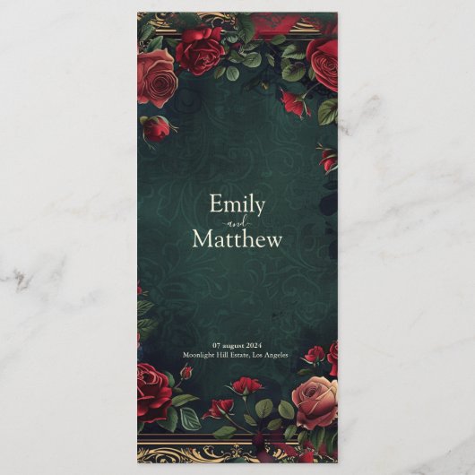 Victoriaans Gotische Elegantie Bruiloft Menu (Achterkant)