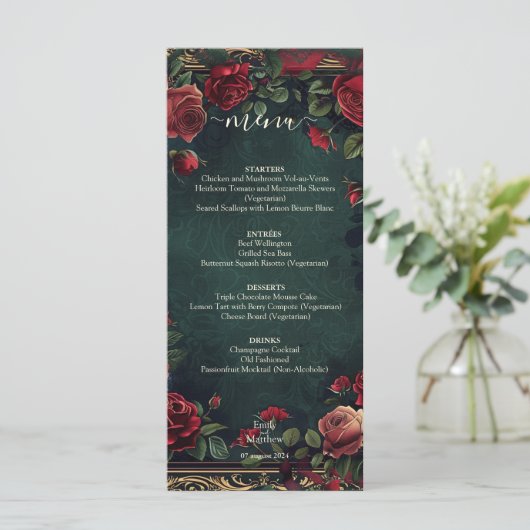 Victoriaans Gotische Elegantie Bruiloft Menu (Staand voorkant)