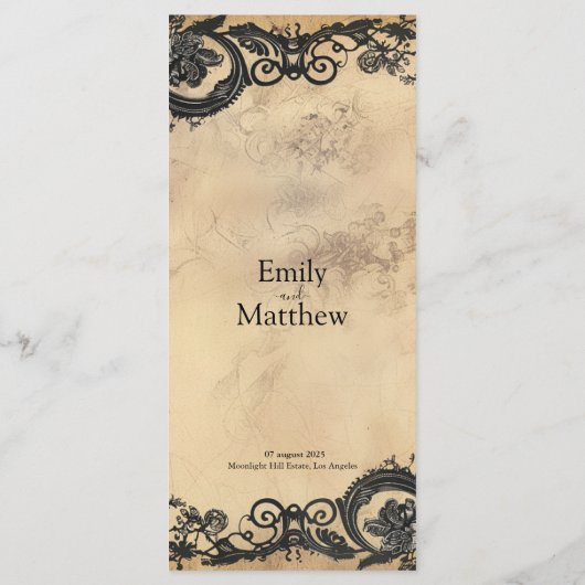 Victoriaans Gotische Elegantie Bruiloft Menu (Achterkant)