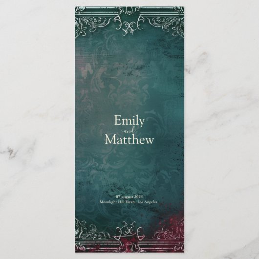 Victoriaans Gotische Elegantie Bruiloft Menu (Achterkant)