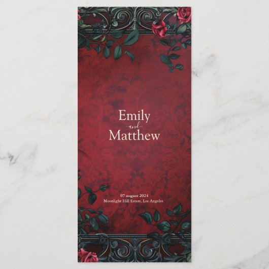 Victoriaans Gotische Elegantie Bruiloft Menu (Achterkant)