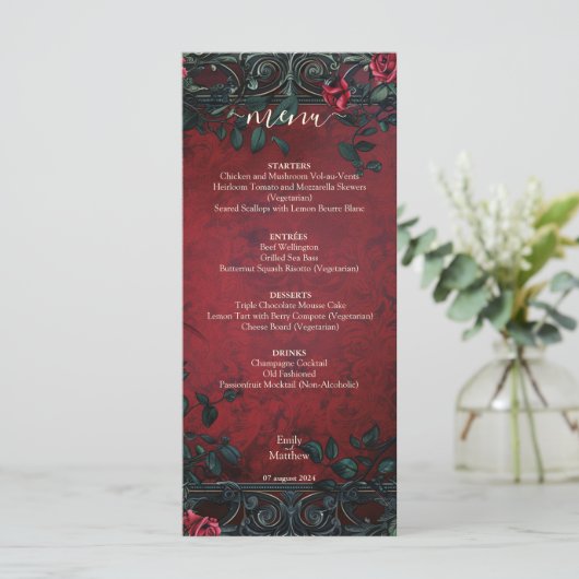 Victoriaans Gotische Elegantie Bruiloft Menu (Staand voorkant)