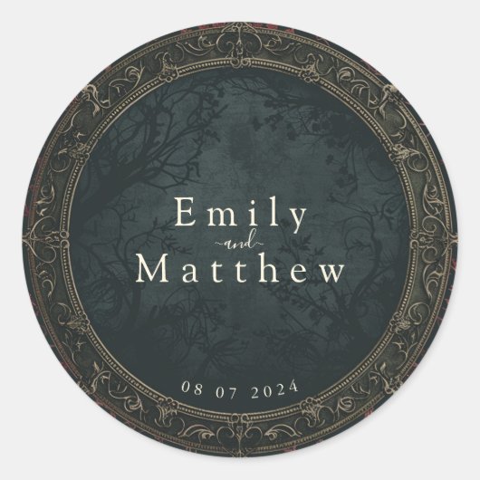 Victoriaans Gotische Elegantie Bruiloft Ronde Sticker (Voorkant)