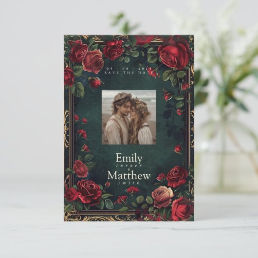 Victoriaans Gotische Elegantie Bruiloft Save The Date (Staand voorkant)