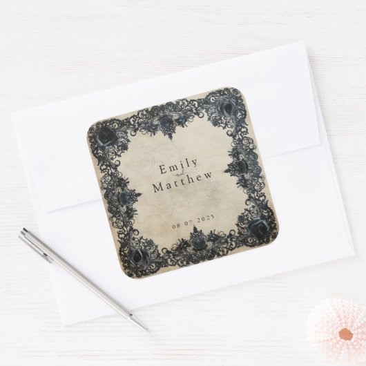 Victoriaans Gotische Elegantie Bruiloft Vierkante Sticker (Envelop)