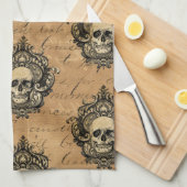 Victoriaans gotische glam schedel theedoek (Quarter Fold)