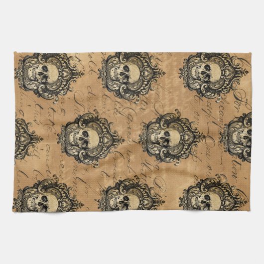 Victoriaans gotische glam schedel theedoek (Horizontaal)