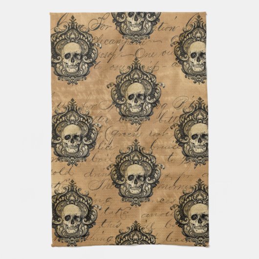 Victoriaans gotische glam schedel theedoek (Verticaal)