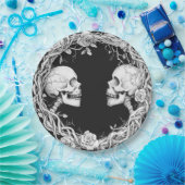  Victoriaans Gotische Halloween Skulls Rozen Papieren Bordje (Feest)
