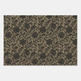 Victoriaans gotische kant & perkament 3-vel set inpakpapier vel