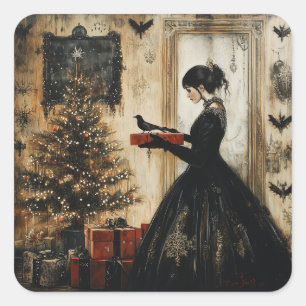 Victoriaans gotische kerst vierkante sticker