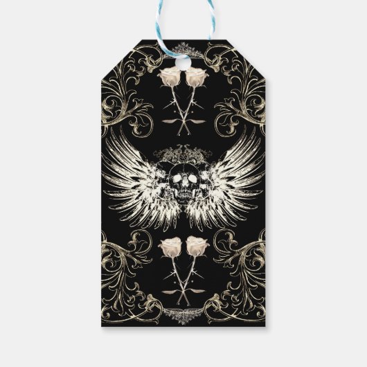 Victoriaans Gotische Romance Schedel Wings & Wit F Cadeaulabel (Achterkant)