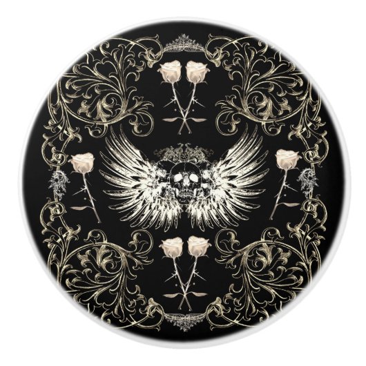 Victoriaans gotische Romance Schuilvleugels en wit Keramische Knop (Voorkant)