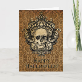 Victoriaans Gotische schedel Damask Halloween Kaart