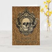 Victoriaans Gotische schedel Damask Halloween Kaart (Gele Bloem)