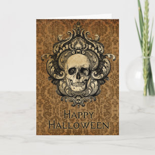 Victoriaans Gotische schedel Damask Halloween Kaart