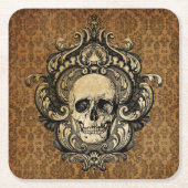 Victoriaans Gotische schedel Damask Halloween Kartonnen Onderzetters (Voorkant)