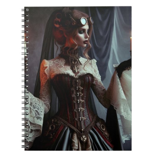 Victoriaans gotische steampunk elegante dame notitieboek (Voorkant)