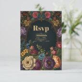 Victoriaans Gotische  Tuin Bloemen Bruiloft RSVP Kaartje (Staand voorkant)